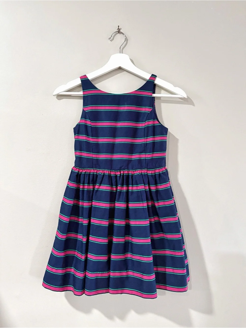 Ralph Lauren Girls Dress 8 Navy Stripe Cotton Fit Flare Preppy Classic Chic